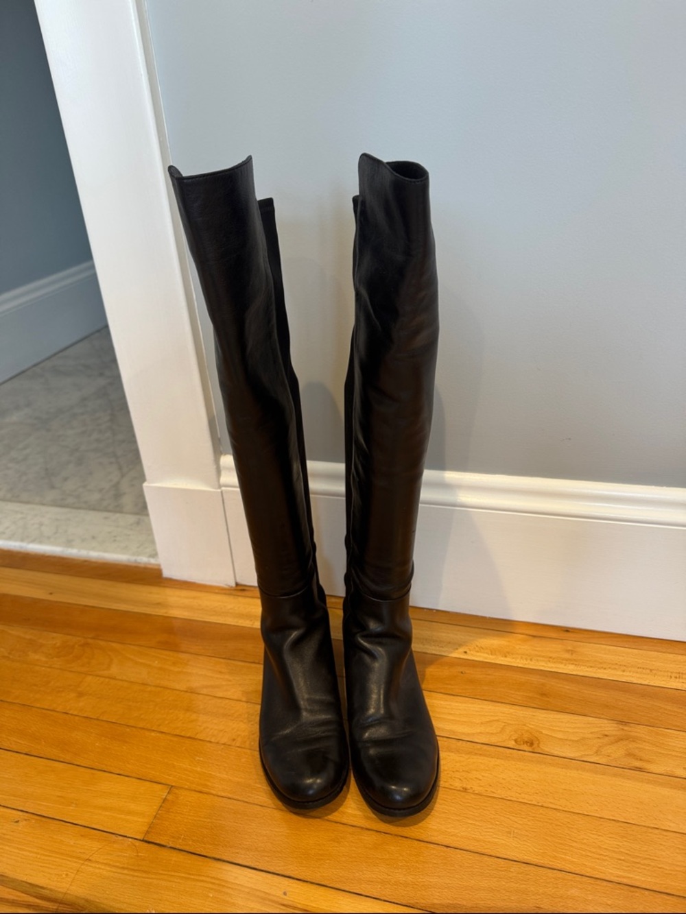 Stuart Weitzman Black Leather Knee High Riding Boots